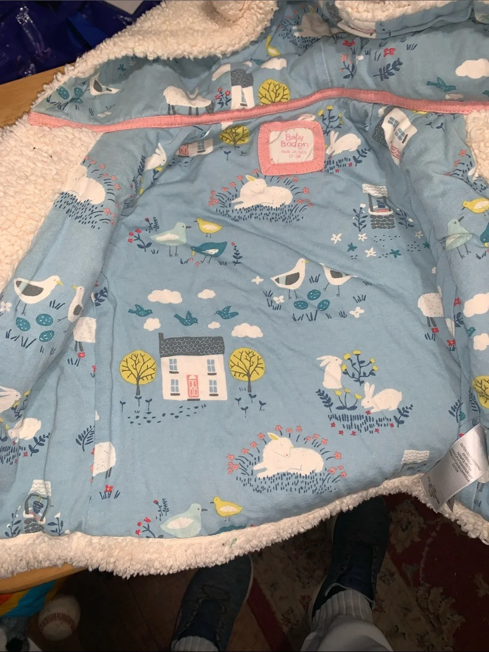 Baby Boden Cream Sherpa Hooded Puffer with Bear-Ear Hood